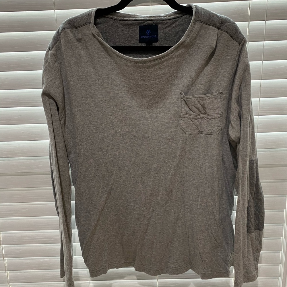 Martin & Osa Mens XL Gray Long Sleeve Quilted Back Elbow Patch Pocket T-Shirt